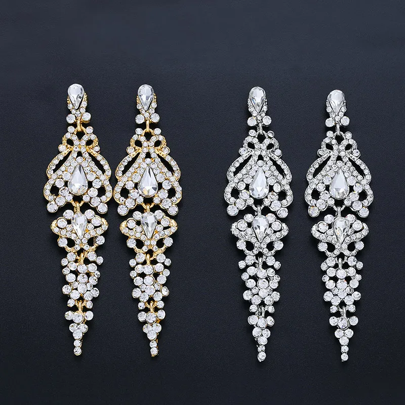 Модные Длинные свадебные серьги с кисточками и кристаллами подвески серебряного