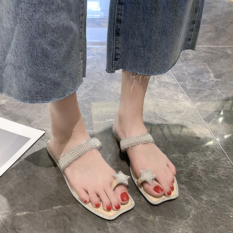 

Women's shoes and slippers outdoor 2020 new summer fashion flat bottom rhinestone shiny non-slip holiday beach shoes