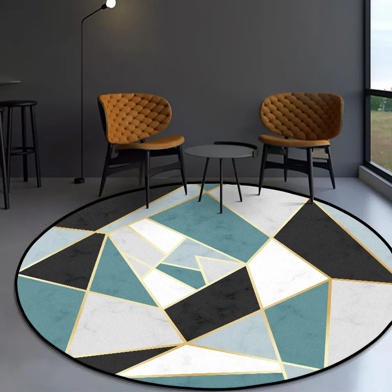 

Marble pattern blue white black irregular rug stitching living room bedroom hanging basket chair round floor mat carpet tapis