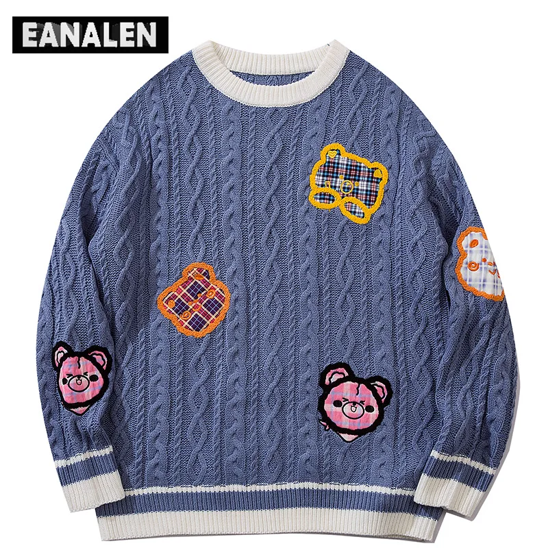 

Harajuku vintage embroidery bear sweater men winter oversized Korean clothing knitted pullover women jumper ugly sweater