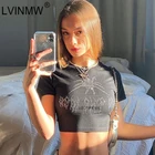 Женская футболка с круглым вырезом LVINMW, черная Повседневная облегающая футболка с коротким рукавом и бриллиантами, укороченный топ для весны и лета