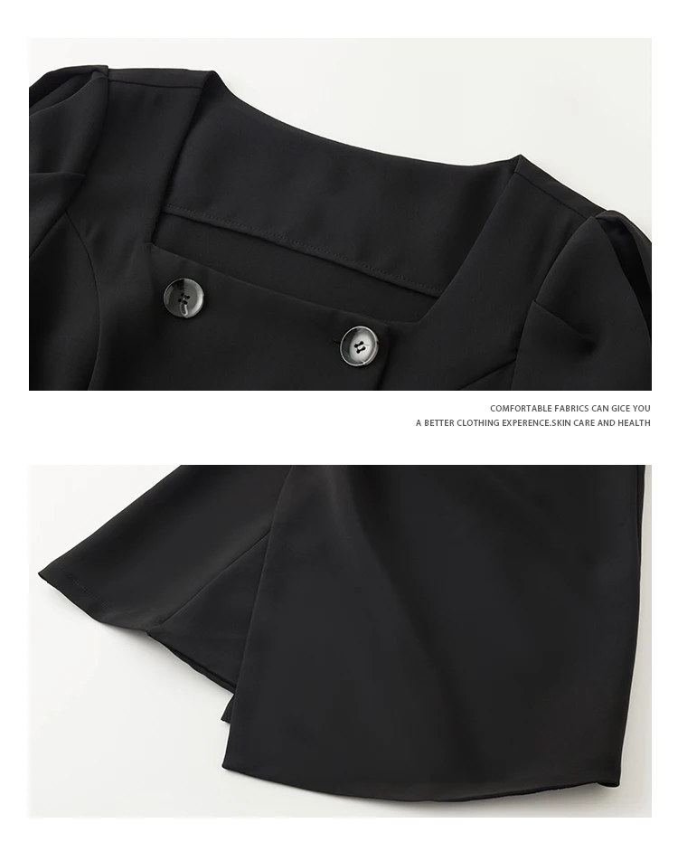 

Spring Elegant Women Puff Sleeve Office OL Irregular Dress 2021 Korean Double Breasted Square Collar Chic Party Dress Vestidos