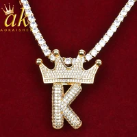 custom name small letter with crown necklace for women gold color aaaa cubic zirconia hip hop jewelry rock street