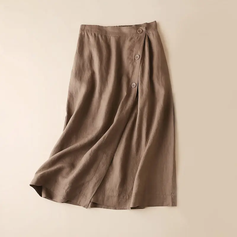 

New Cotton Linen Midi Skirt Womens Spring Summer Elastic High Waist Irregular A-Line Skirts Feminina Faldas Jupe Plus Size 3XL