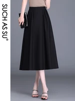 such as su women black brown elastic high waist skirts autumn winter s 3xl size female mid long woven pleated skirt 7132