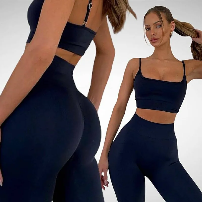

Seamless Two Piece Set Yoga Set Women Spaghetti Strap TankPencil Pants Tracksuit GYM Fitness Workout Push Up Clothiings Sporting