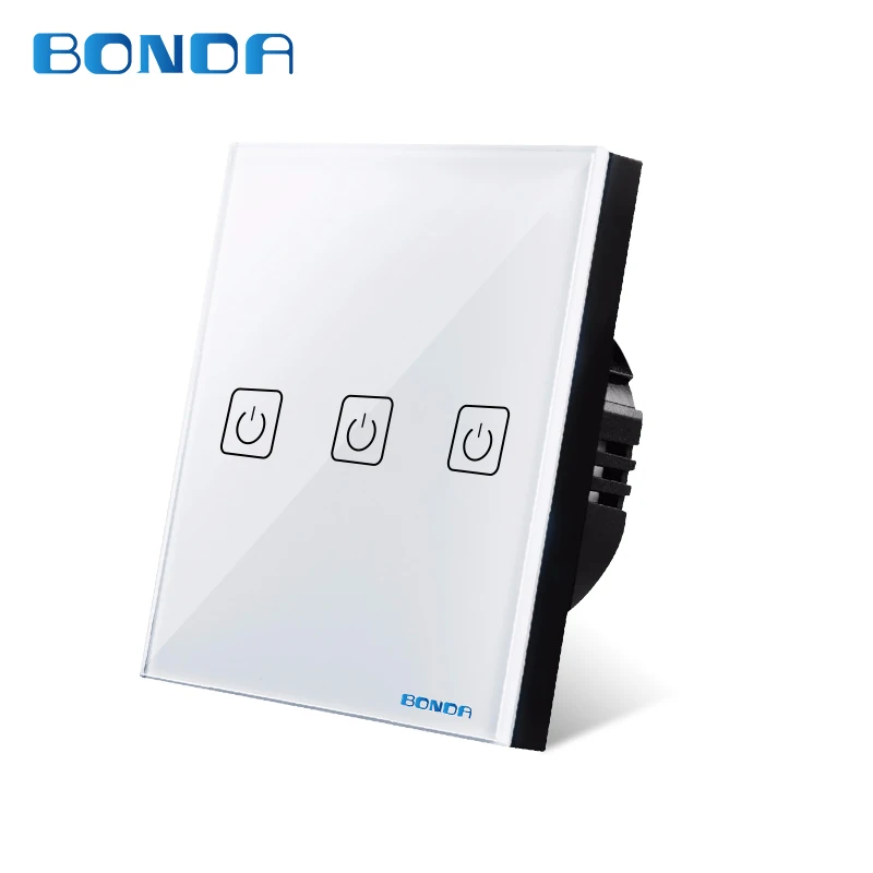 BONDA сенсорный выключатель стандарт ЕС/Великобритания белый кристалл стеклянная