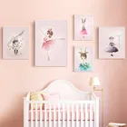Розовый детский настенный художественный постер с кроликом и оленем для девочек, балетные холщовые картины для девочек, Скандинавская Комната принцессы, Настенная картина для детской спальни