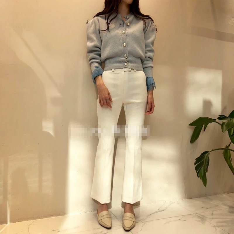 RealShe вязаный женский кардиган с О-образным вырезом и длинным пышным рукавом