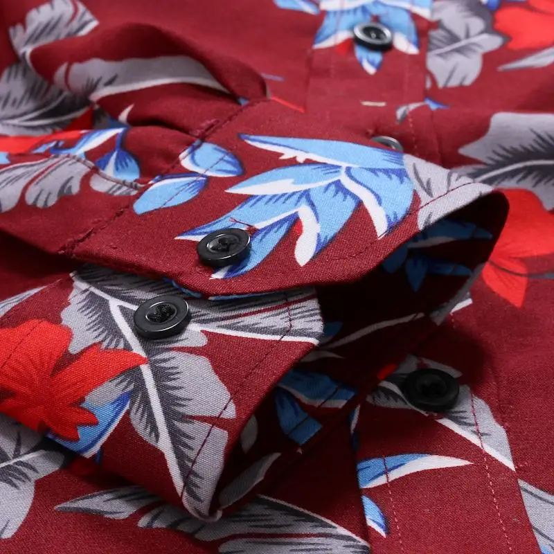 Casual Shirt For Men Fashion Hawaiian Blouse Male Long sleeve Flower printed Men's Dress Black Red New | Мужская одежда