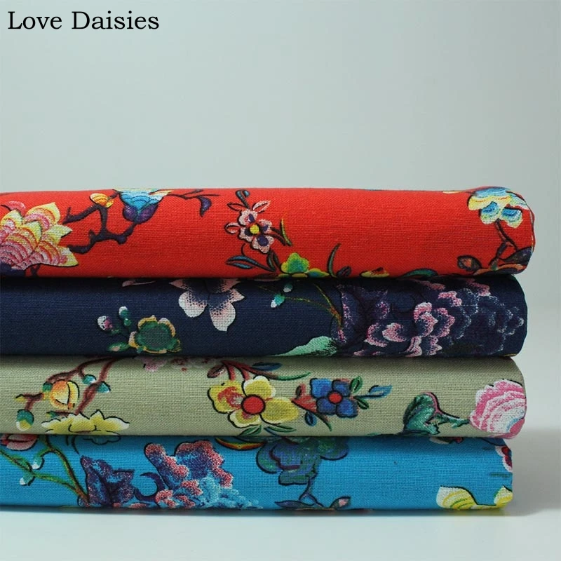 Хлопок/лен этнический стиль цветок магнолии печатные ткани для DIY Одежда Платье