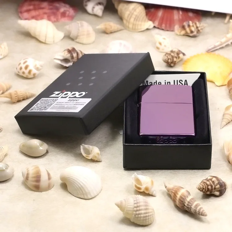 

Genuine Zippo oil lighter copper windproof Purple ice carving cigarette Kerosene lighters Gift With anti-counterfeiting code