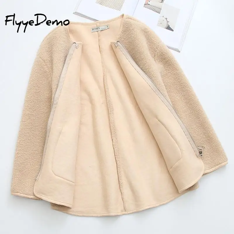 

Winter Elegant Women Thick Pocket Fleece Warm Coat Zip Up Outwear Overcoat Soft Casual Winter Parka Female Plush Coat Plus Size