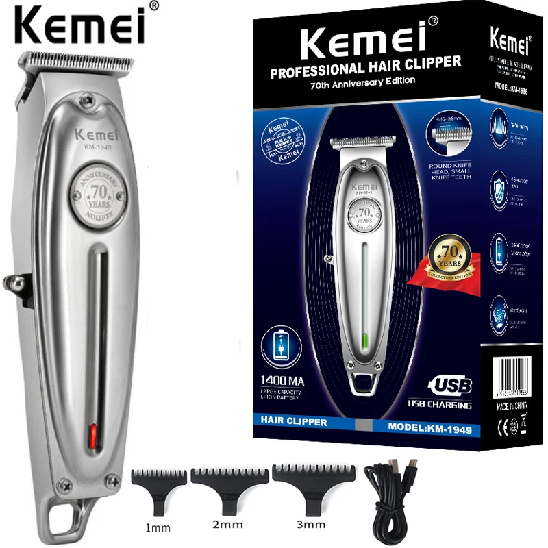 

Kemei 1949 Professional Hair Clipper All Metal Men Electric Cordless Hair Trimmer 0mm Baldheaded T Blade Finish Haircut Machine