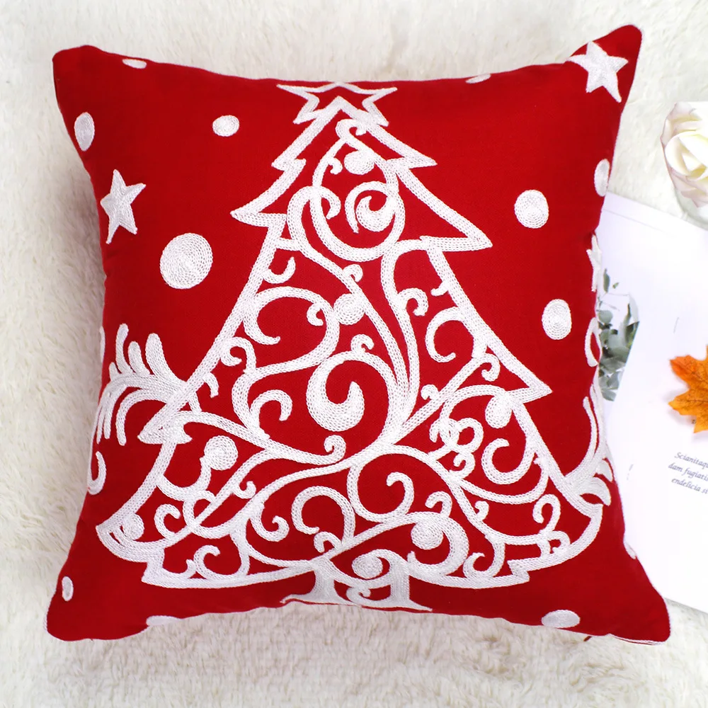 

Christmas Decoration Cushion Cover Red Nordic Embroidered new year pillowcases 45x45cm Bells Elk Home Decor Throw Pillows