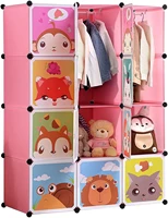 portable cartoon clothes closet wardrobe diy modular storage organizer sturdy and safe for children 8 cubes 2 hanging secti
