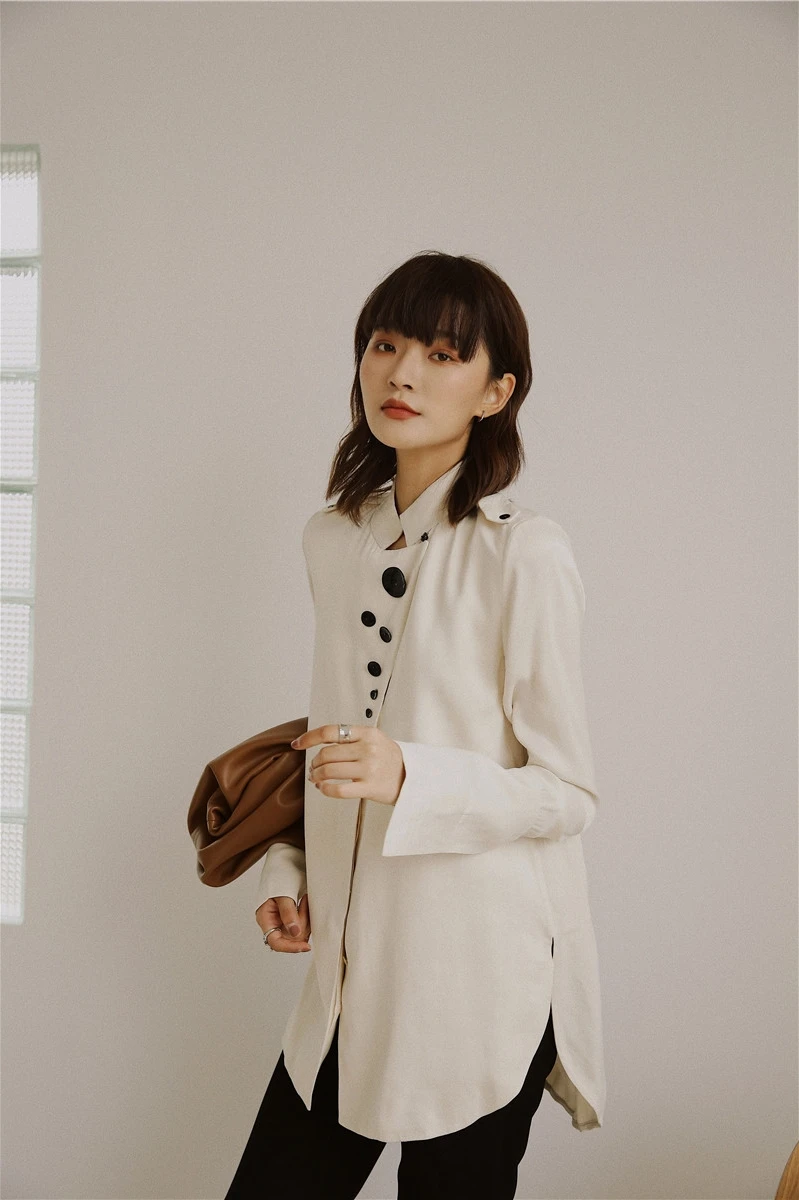 

TVVOVVIN Designer Tops Satin Blouse Long Sleeve Button Up Stand Collar Shirt Women Fashion Ladies Blouse Fall 2019 QWTA