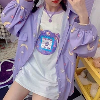 japanese women shirts korean style kawaii jk uniform blouses women oversized cute designer moon print button up autumn shirts