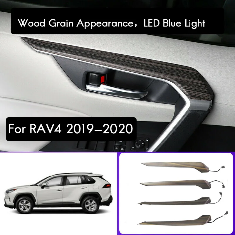 

for Toyota RAV4 2019-2020 Car LED Blue Interior Door Armrest Panel Light Ambient Lamp Bar Atmosphere Light Wood Grain