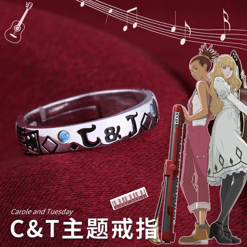 Аниме CAROLE &amp TUESDAY тема Косплей S925 Серебряное музыкальное кольцо для мужчин и