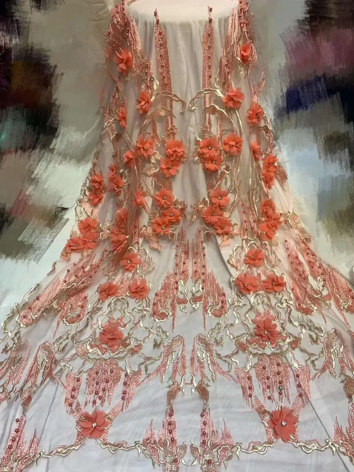 3D наклейка вышивка французская сетка Кружева Бисер Нигерия африканская