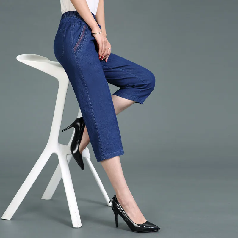 Повседневные джинсовые Капри женские летние брюки до щиколотки джинсы с высокой