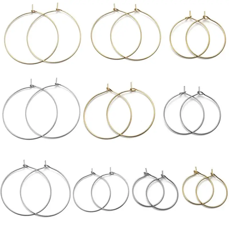 

20pcs/set DIY Stainless Steel Hoops Earring Setting Big Circle Ear Wire Hoops Earrings Connectors For Jewelry Making Findings