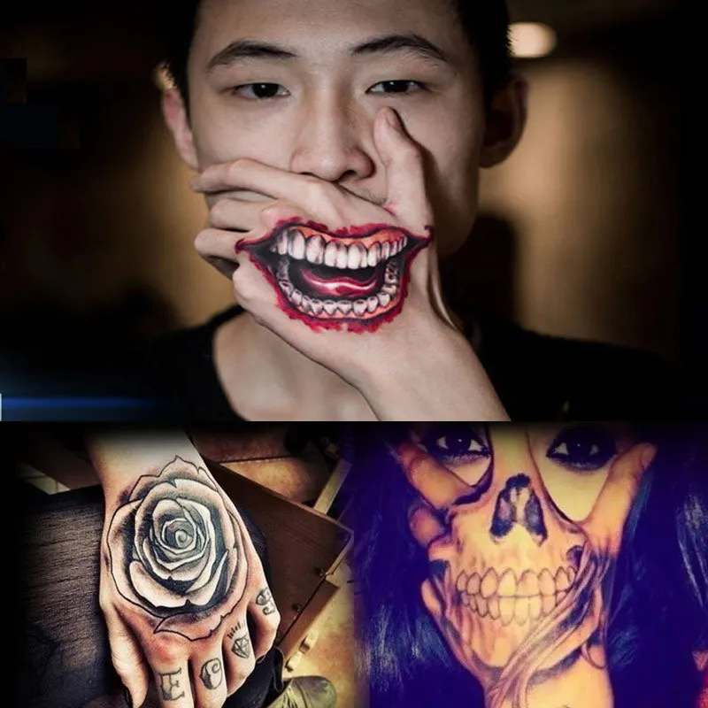 Водостойкие Временные татуировки наклейки ручная роспись прохладный Темный