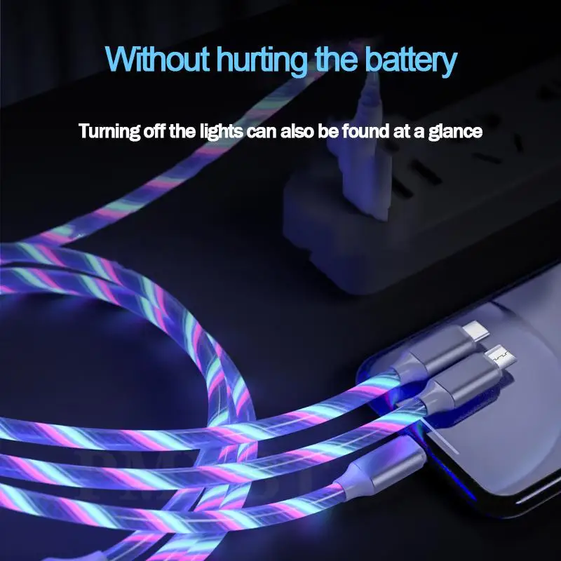 LED Luminous Micro USB Type C Glowing Charging Cable 3 in 1 For Iphone X Huawei Xiaomi Redmi Note 5/5A Cell Phone Charger Cable