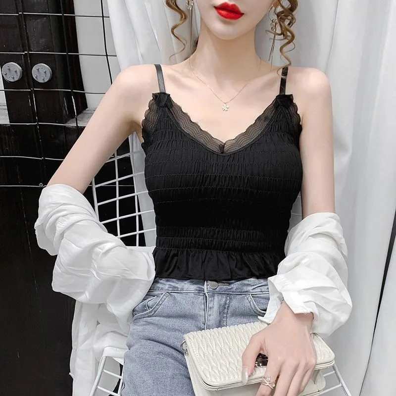 

New Style Sexy Lace pleated suspender with outer base Top waistcoat with adjustable back without steel ring Camis vest