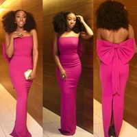 african fuchsia black girls sheath prom dress strapless with big bow evening party dresses backless back slit robes de bal
