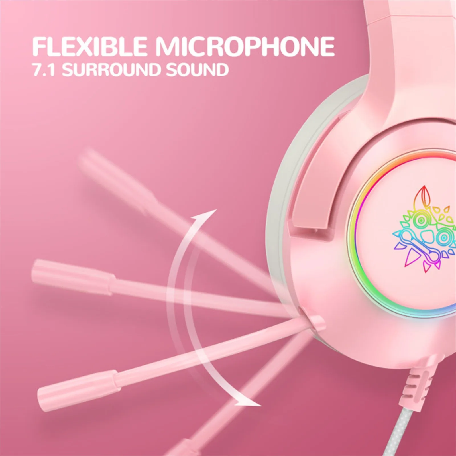 

K9- Pink Cat Ears Cute Girl Gaming Headset With Microphone Noise Reduction RGB Wired Headset female Anchor Game Anchor
