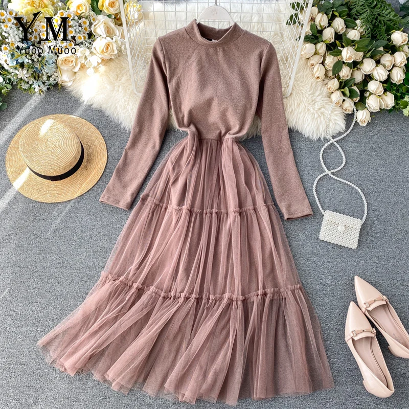 YuooMuoo осенне зимнее платье 2019 новая корейская мода Половина Водолазка базовое