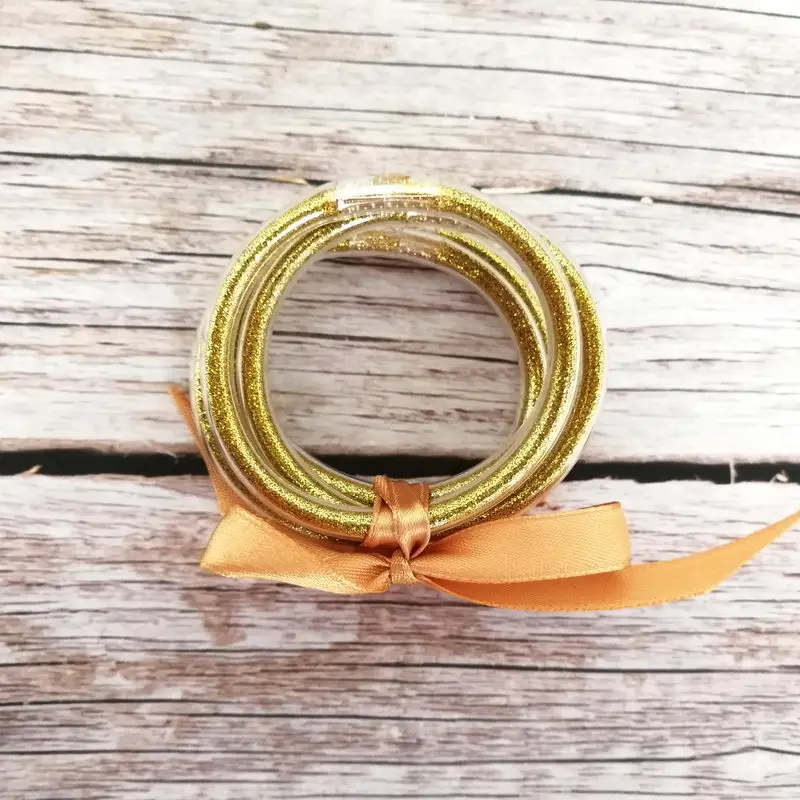 Gold 5 шт./компл. Лидер продаж блеск желе браслеты для девочек Браслеты многоцветный заполнены силиконовые браслеты с бантами для детей браслеты ювелирные изделия - Окраска металла: Gold