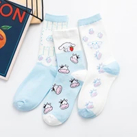 japanese harajuku breathable cotton socks women girls funny creative jacquard cute socks cartoon laurel dog short kawaii sock