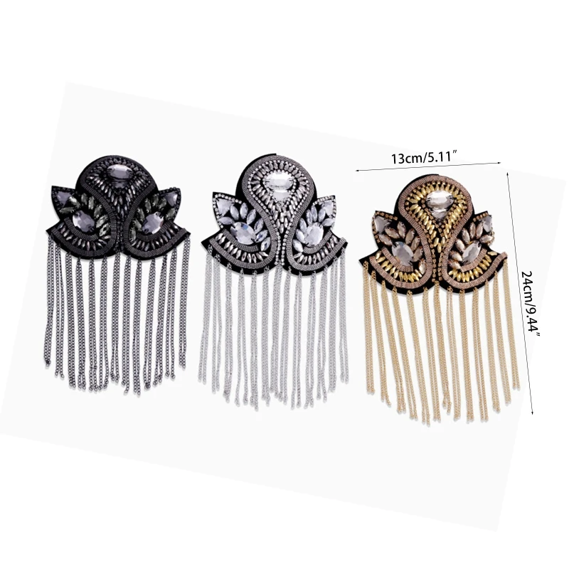 

Luxurious Tassel Epaulet Rhinestone Shoulder Board Costume Shoulder Badge Decor for Man Women