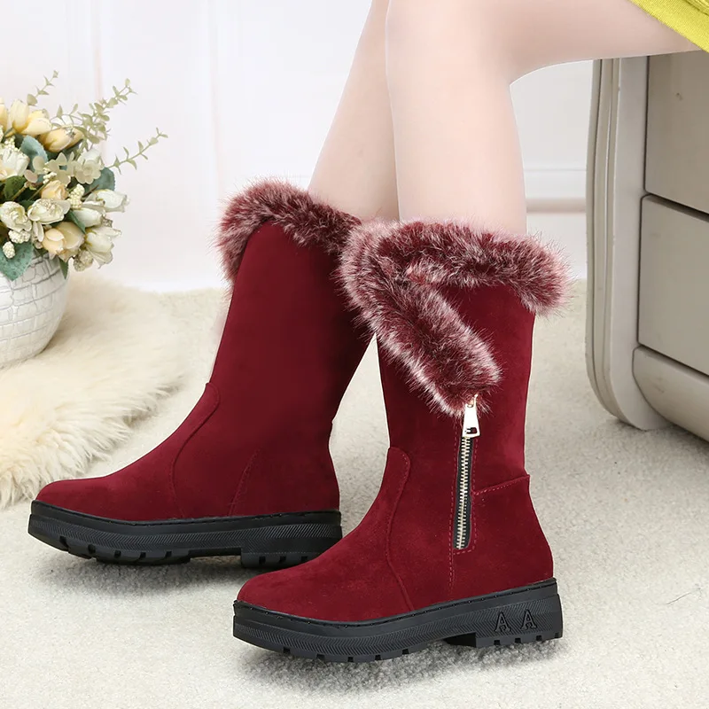 MHYONS 2019Winter Mid-Calf boots High Women Snow Boots plush Warm shoes easy wear girl female hot size 35 - 40 black | Обувь