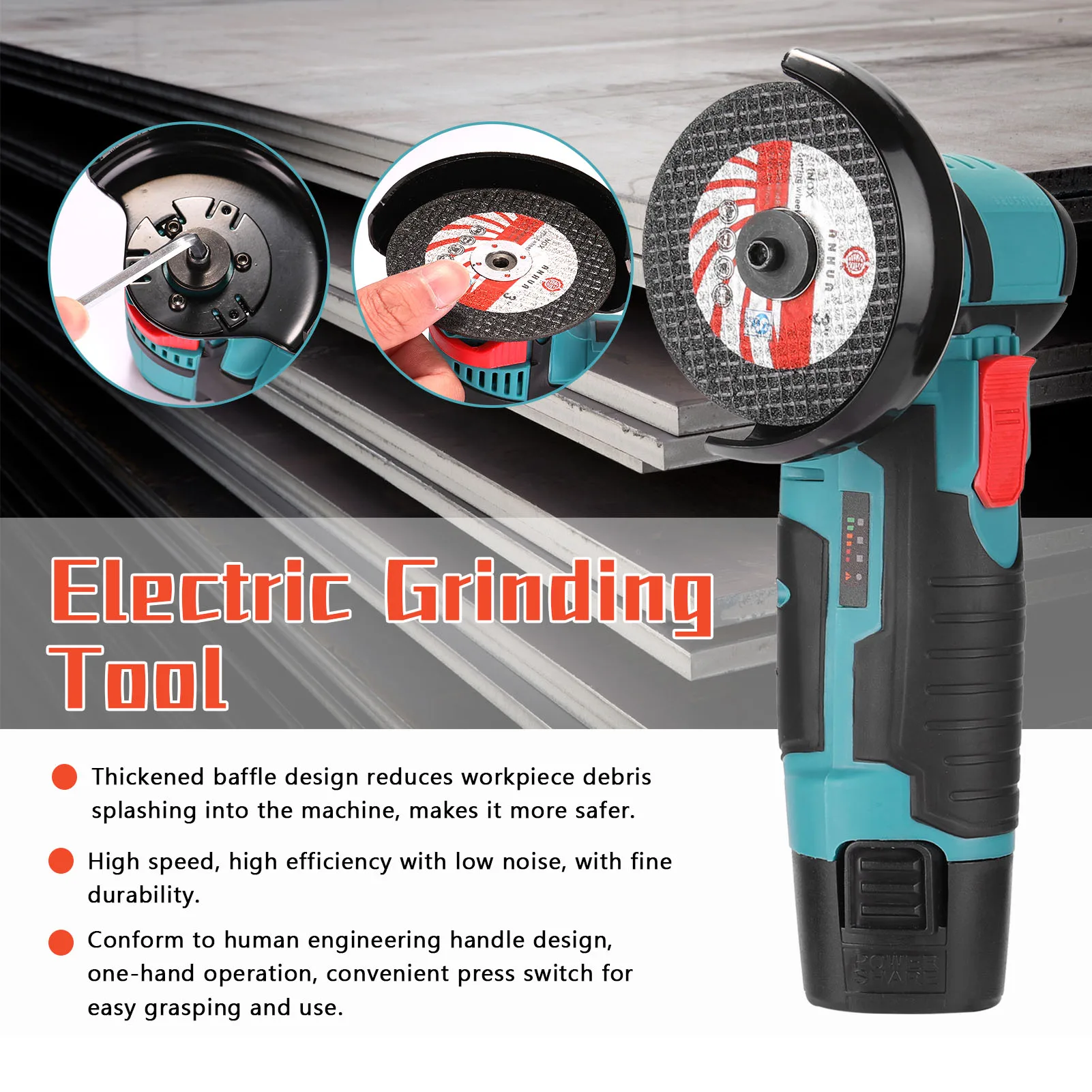 

19500rpm Electric Grinding Tool Polish Ceramic Tile Wood Stone Steel Cordless Angle Grinder 12V Lithium Battery Machine Cutting