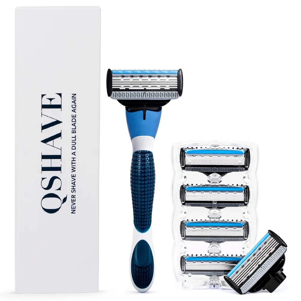 Бренд QShave, синяя мужская ручная бритва, триммер, лезвие, безопасное лезвие, Сделано в США, машинка, бритва, прямая эпиляция, эпилятор