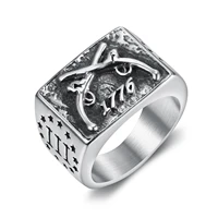 retro double guns mens punk rings heavy metal independence day 1776 ring male soild stainless steel punk biker jewelry