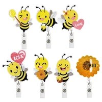 cute cartoon bee potted plants retractable nurse badge reel clip badge holder students doctor id card holder wholesale in stock