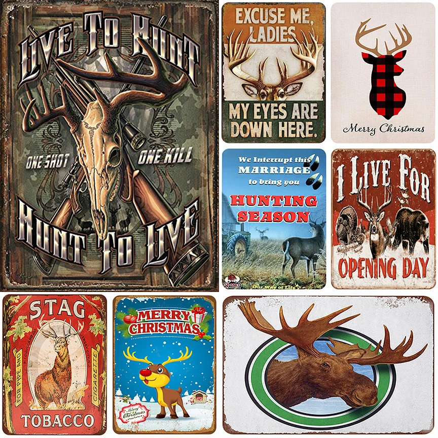 

Hunt Elk Vintage Metal Sign Retro Tin Plate Painting Wall Decoration