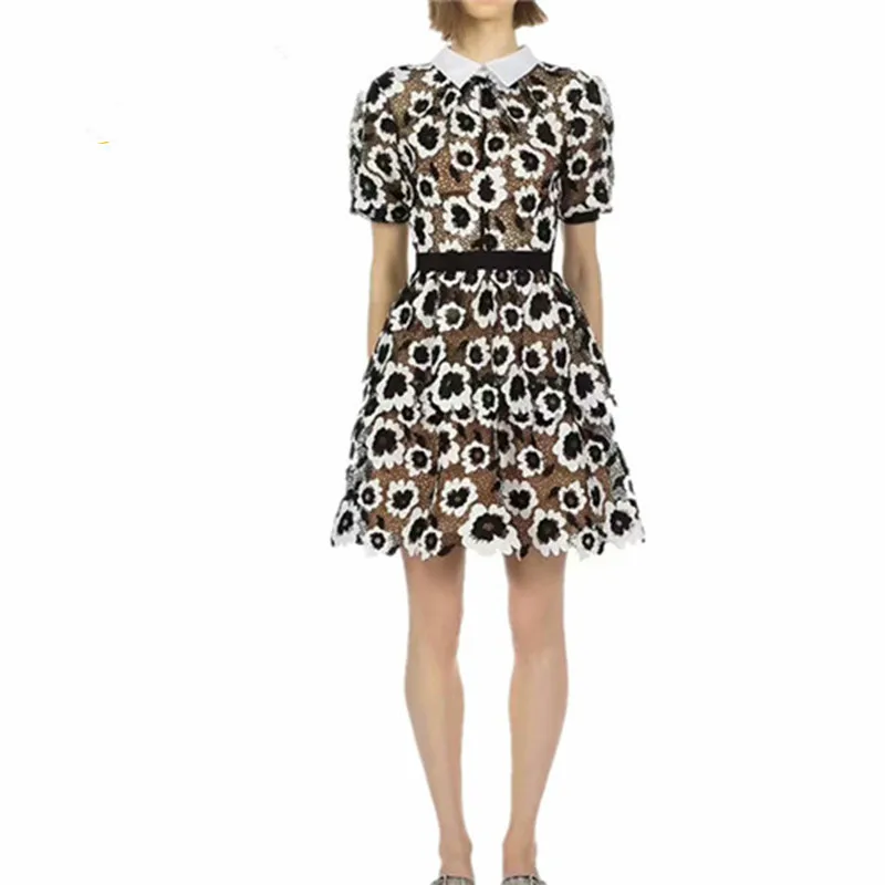New Fashion 2019 Designer Runway self portrait Dress Women's Puff Sleeve Flowers Embroidery Retro Patchwork Lace | Женская одежда