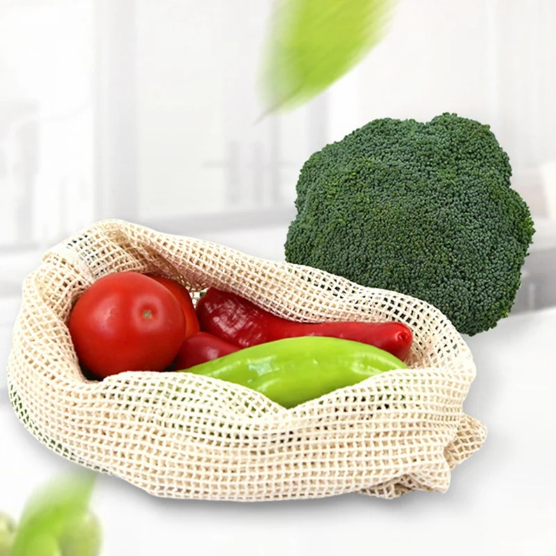 

20Pcs Reusable Produce Bag Organic Cotton Mesh Bag Storage Kitchen Vegetable Fruit Eco Bags Drawstring Shopping Bag