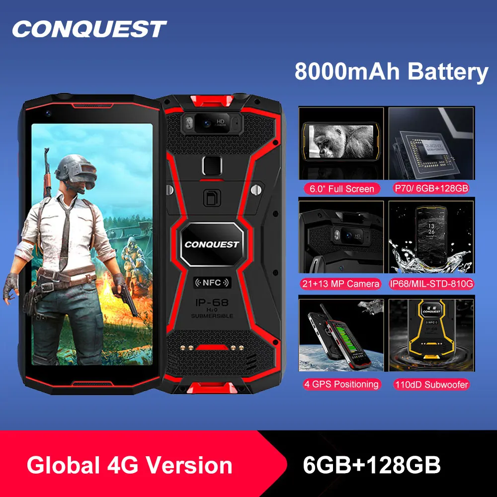 CONQUEST 8000 мАч S12 Pro IP68 водонепроницаемый прочный смартфон мобильный телефон 6 0