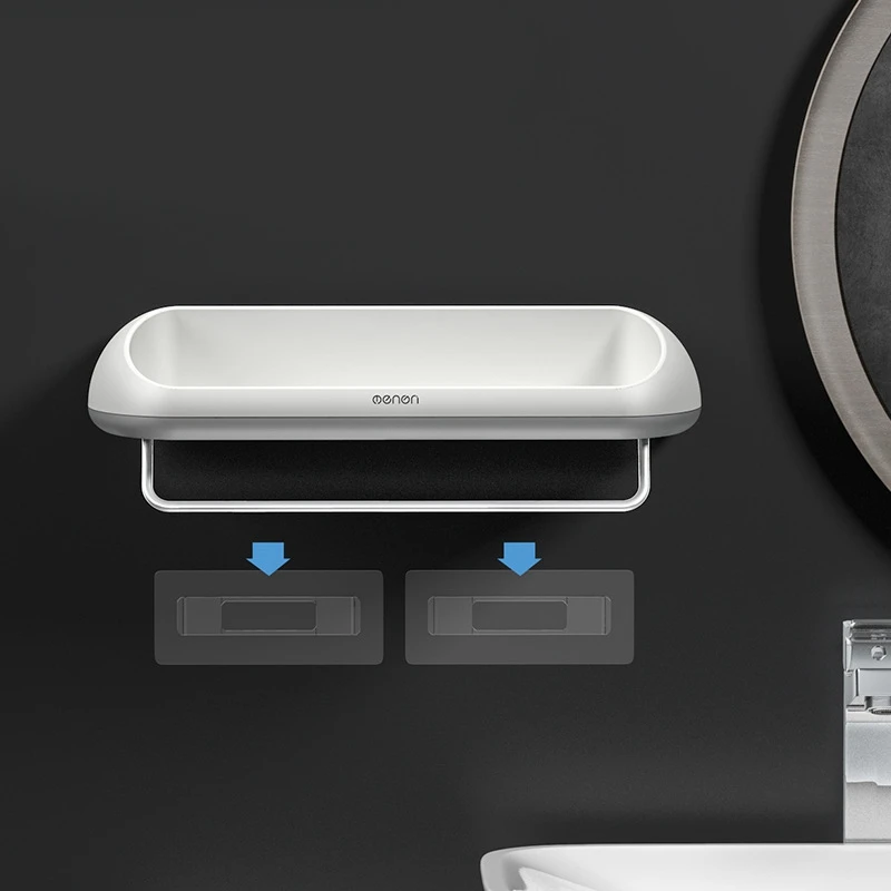 

Mengni Wall Mount Bathroom Shelves Organizer Punch-Free Cosmetic Shampoo Shelf with Towel Bar Kitchen Storage Rack