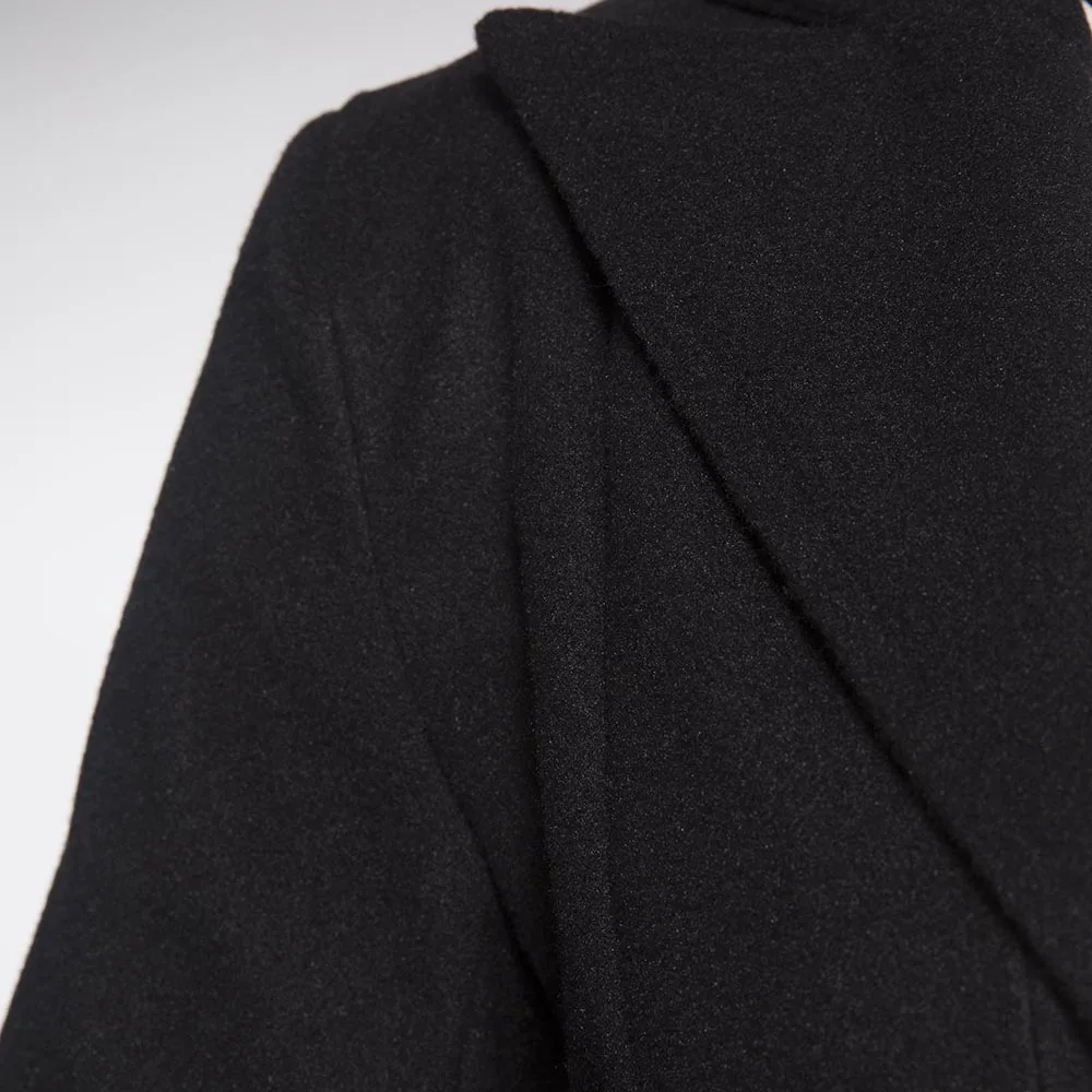 Длинное шерстяное пальто с черной подкладкой Женская офисная одежда большого