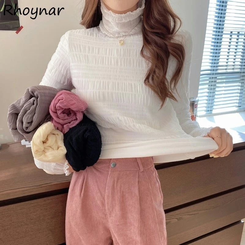 

Turtleneck Sweater Women Slender Thicken All-match Solid Leisure Elegant Tender Autumn Fashion New Comfortable Sweet Ulzzang Ins