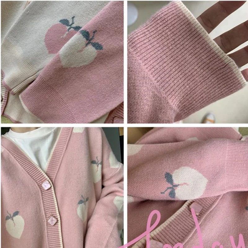 

Spring Sweater Cardigan Cute Pink Coat Women Peach Cardigans Knitted Oversized Jacket 2021 Korean Autumn Long Sleeve Pull Femme