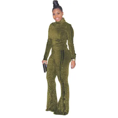 Two Piece Set Africa Women Autumn Winter Top&ampTrousers Suit African Clothes Traditional Ladies High Neck Club Party Wear Outfits |